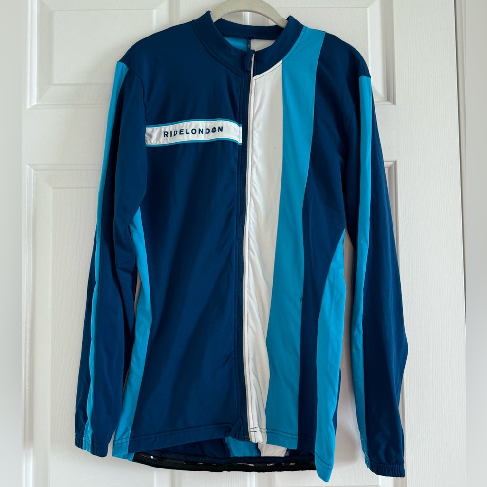 RIDELONDON long sleeve striped blue zip up cycling jacket - size M